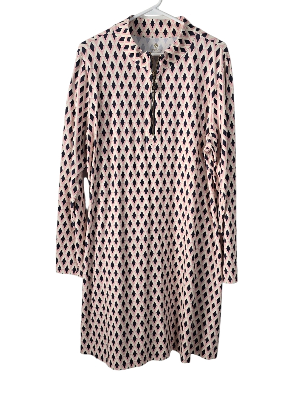Spartina 449 Nora Midi Geometric Print Long Sleeve Dress XXL 1/2 Zip Front